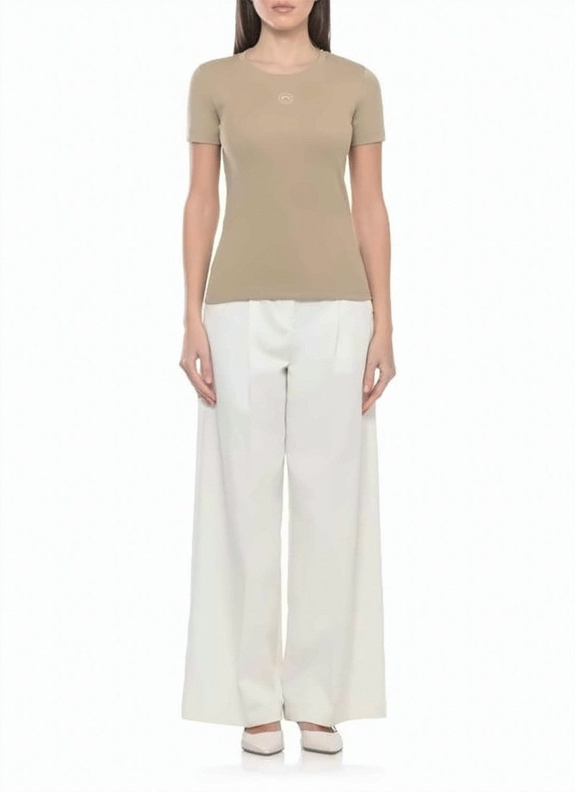 Marine Serre Fitted Short-Sleeve Jersey Top With Crescent Moon Logo