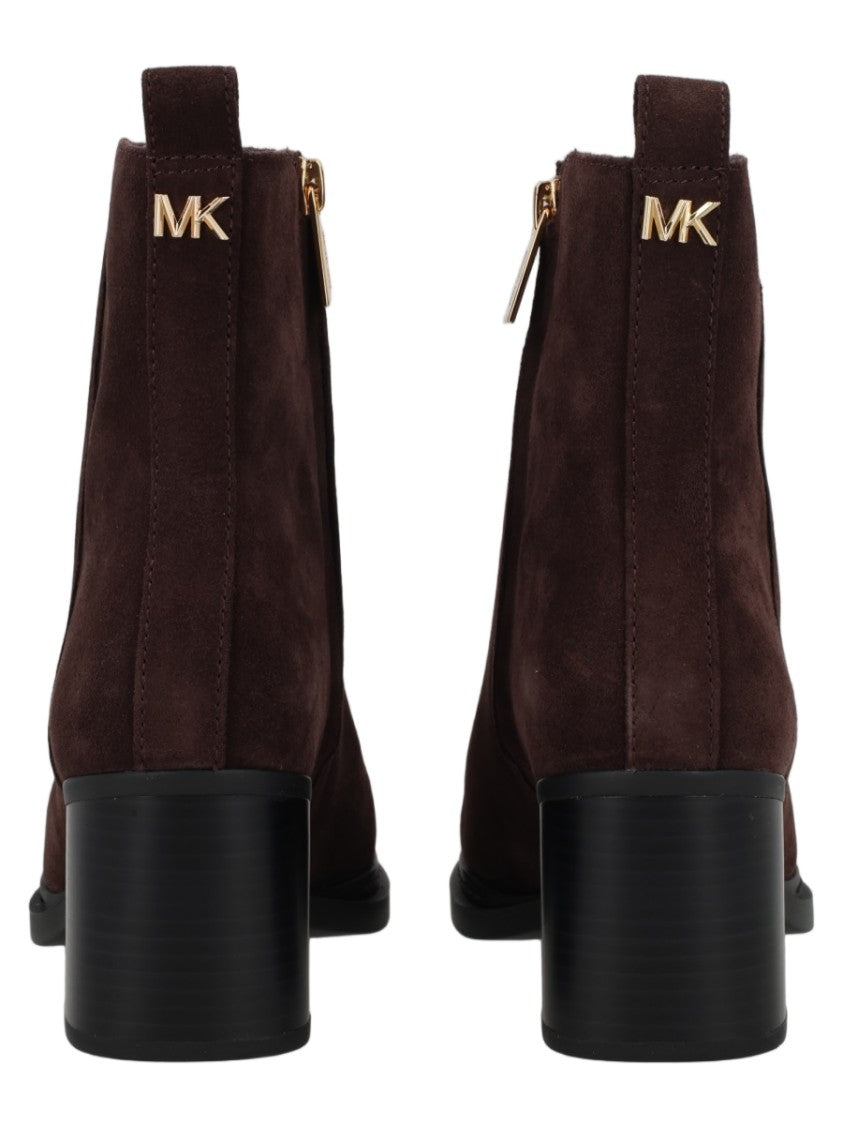 Michael Michael Kors Lex Dark Brown Suede Block Heel Ankle Boots