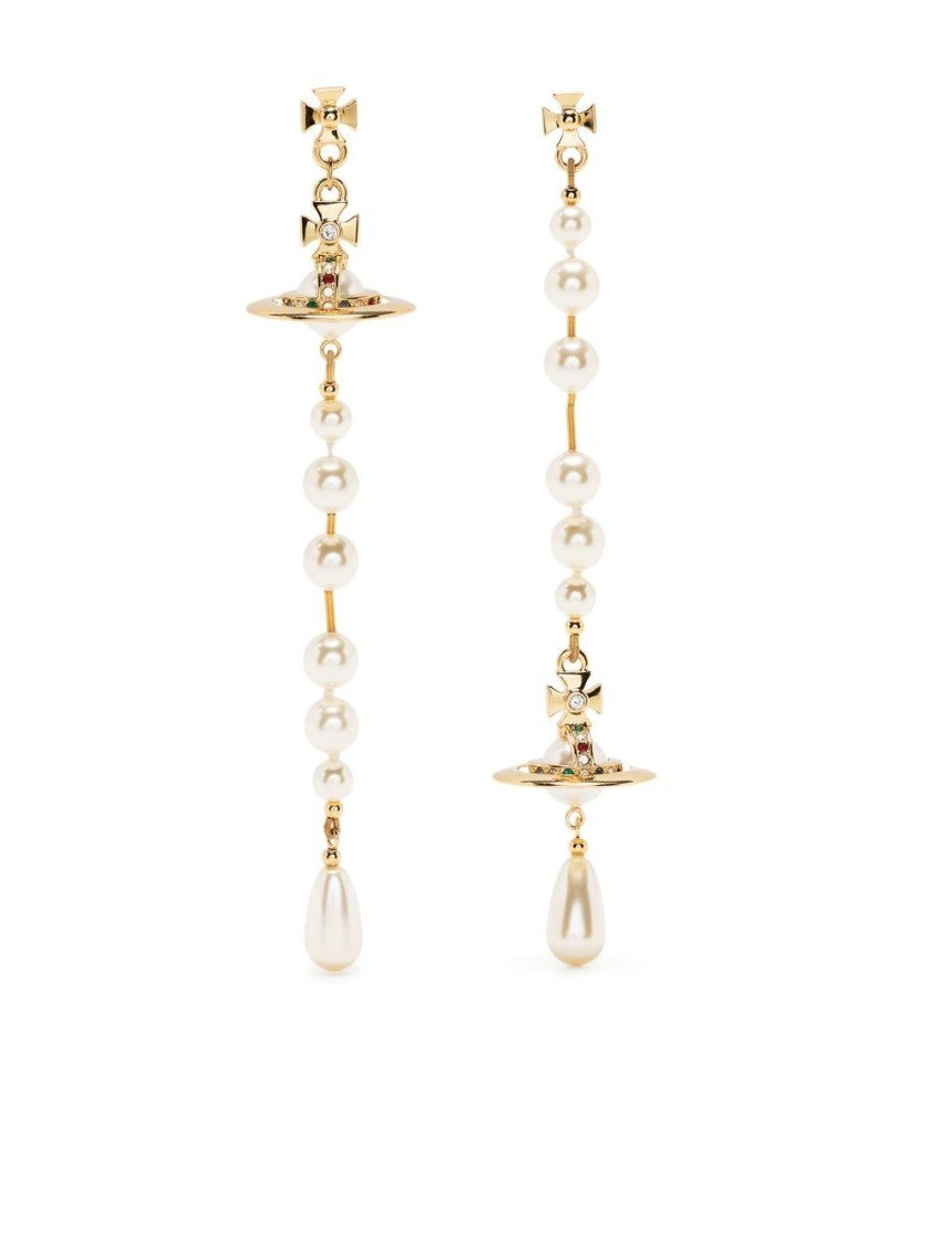 Vivienne Westwood Ornate Pearl Drop Earrings With Gold-Tone Chain