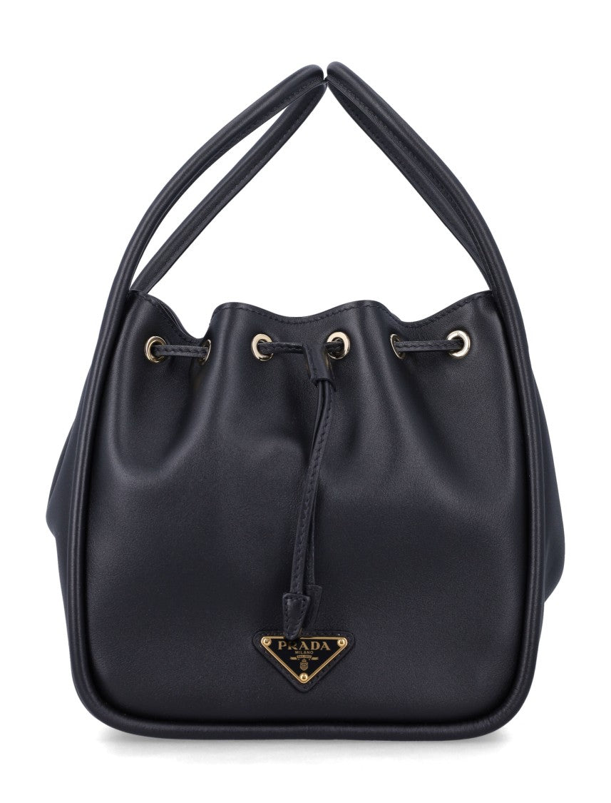 Prada Bucket Bag In Supple Calf Leather With Enamelled Logo