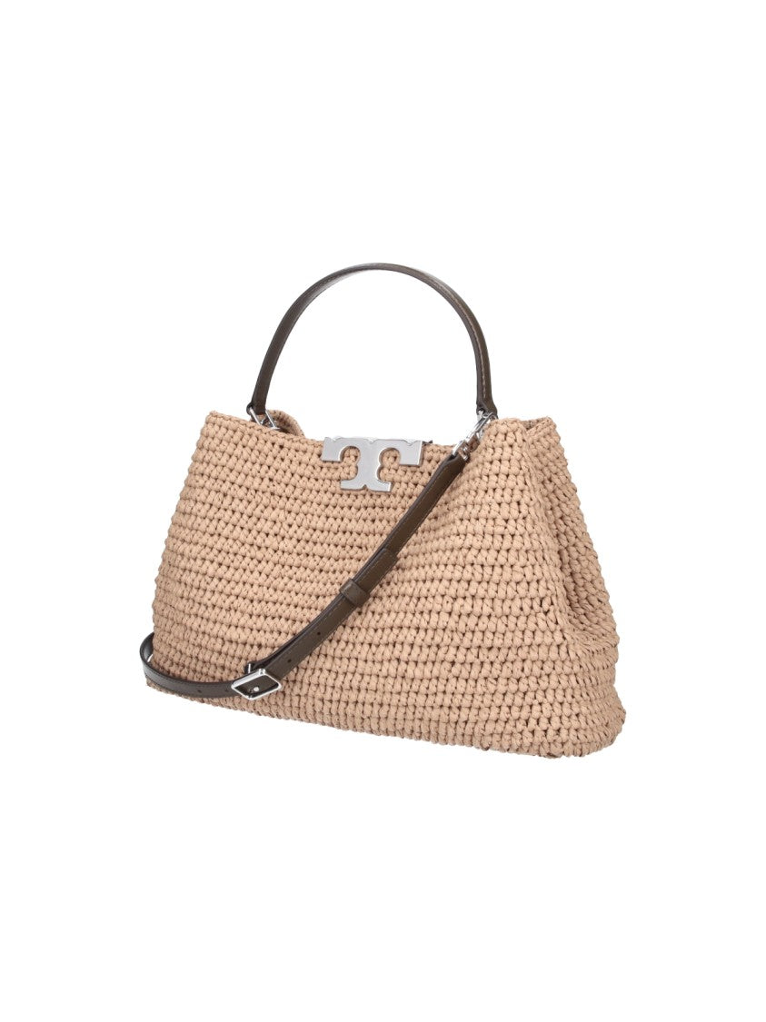 Tory Burch Beige Textured Trapezoidal Woven Bag