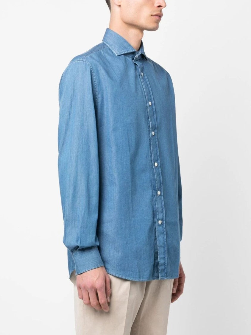 Brunello Cucinelli Blue Classic Collar Denim Shirt