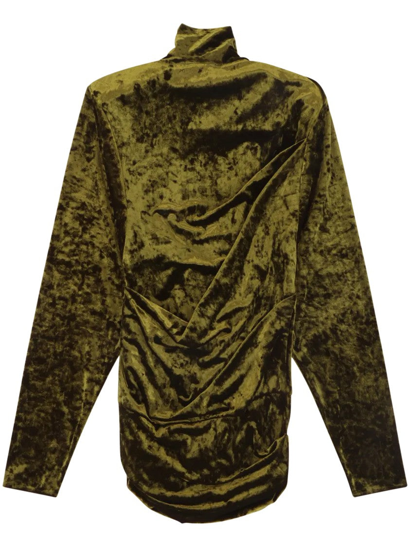 Entire Studios Olive Green Draped Ruched Velvet Dress