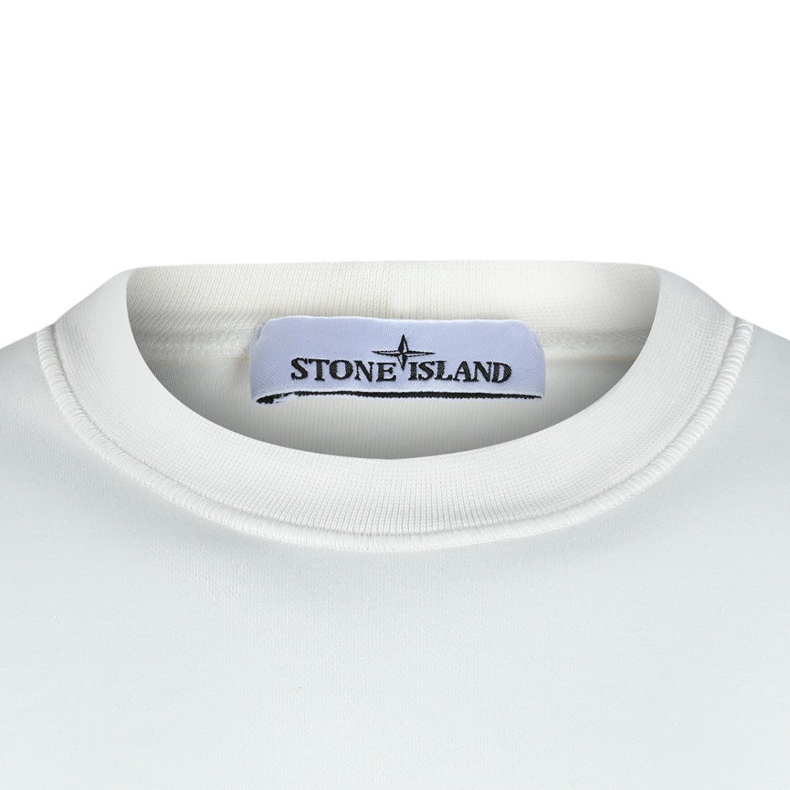 Stone Island White Crewneck Sweater With Ribbed Details