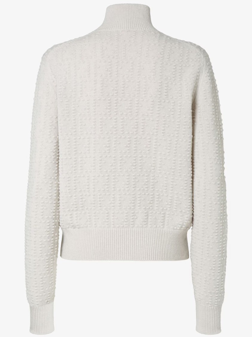 Fendi White Textured Knit Mock Neck Sweater