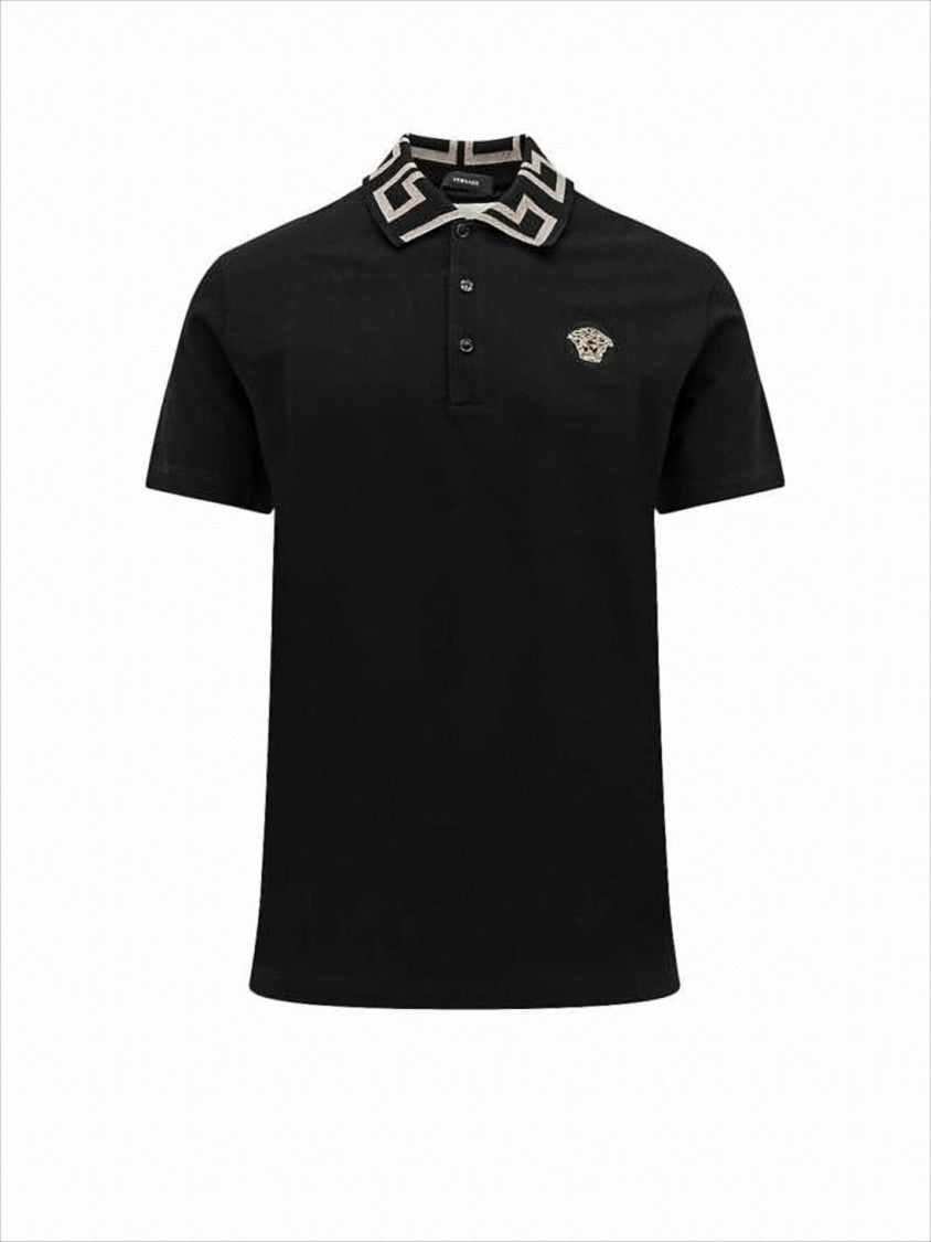Versace Polo Shirt With Geometric Collar Detail