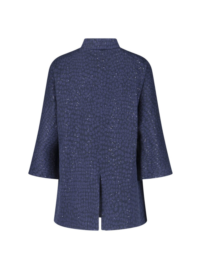 Giorgio Armani Navy Single-Breasted Sequin Mandarin Jacket