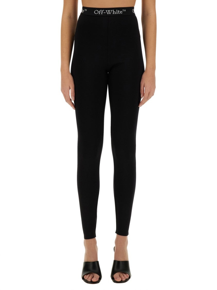 Off-White Slim-Fit Black Leggings With Logo Adornment