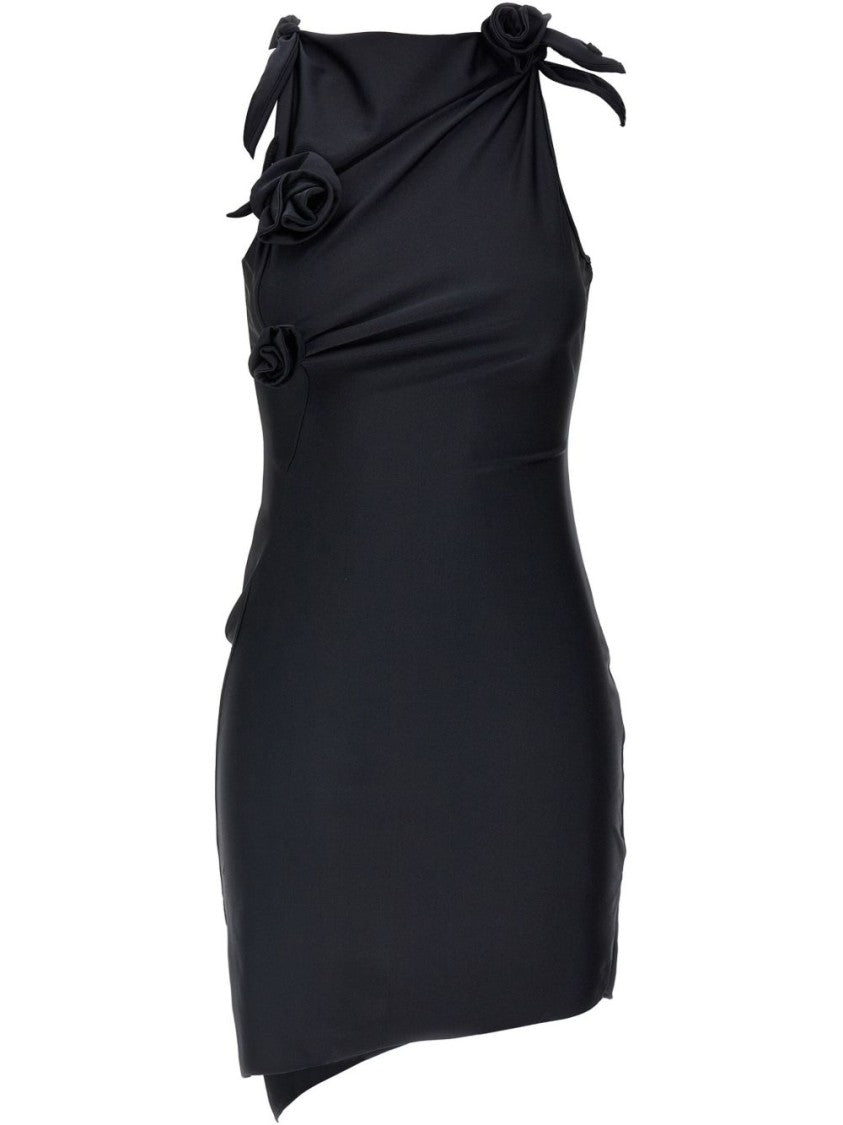Coperni Black Faux Flower Square Neck Dress