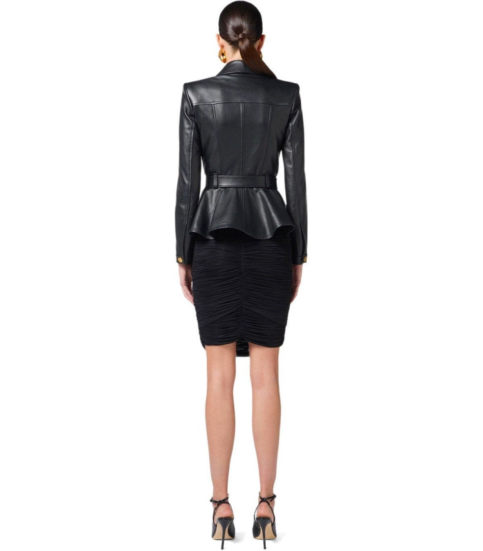 Elisabetta Franchi Black Leather Belted Jacket