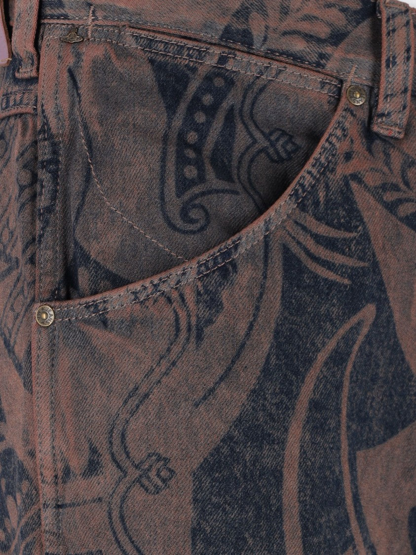 Vivienne Westwood Brown Ranch Abstract Print Cotton Denim Straight-Leg Jeans