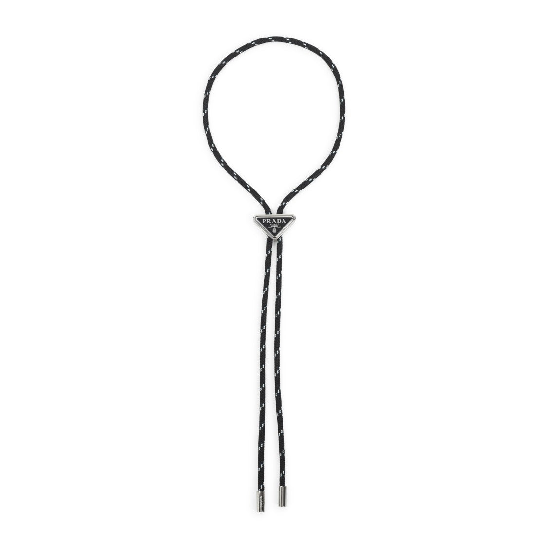 Prada Minimalist Black Cord Necklace With Triangular Metallic Pendant