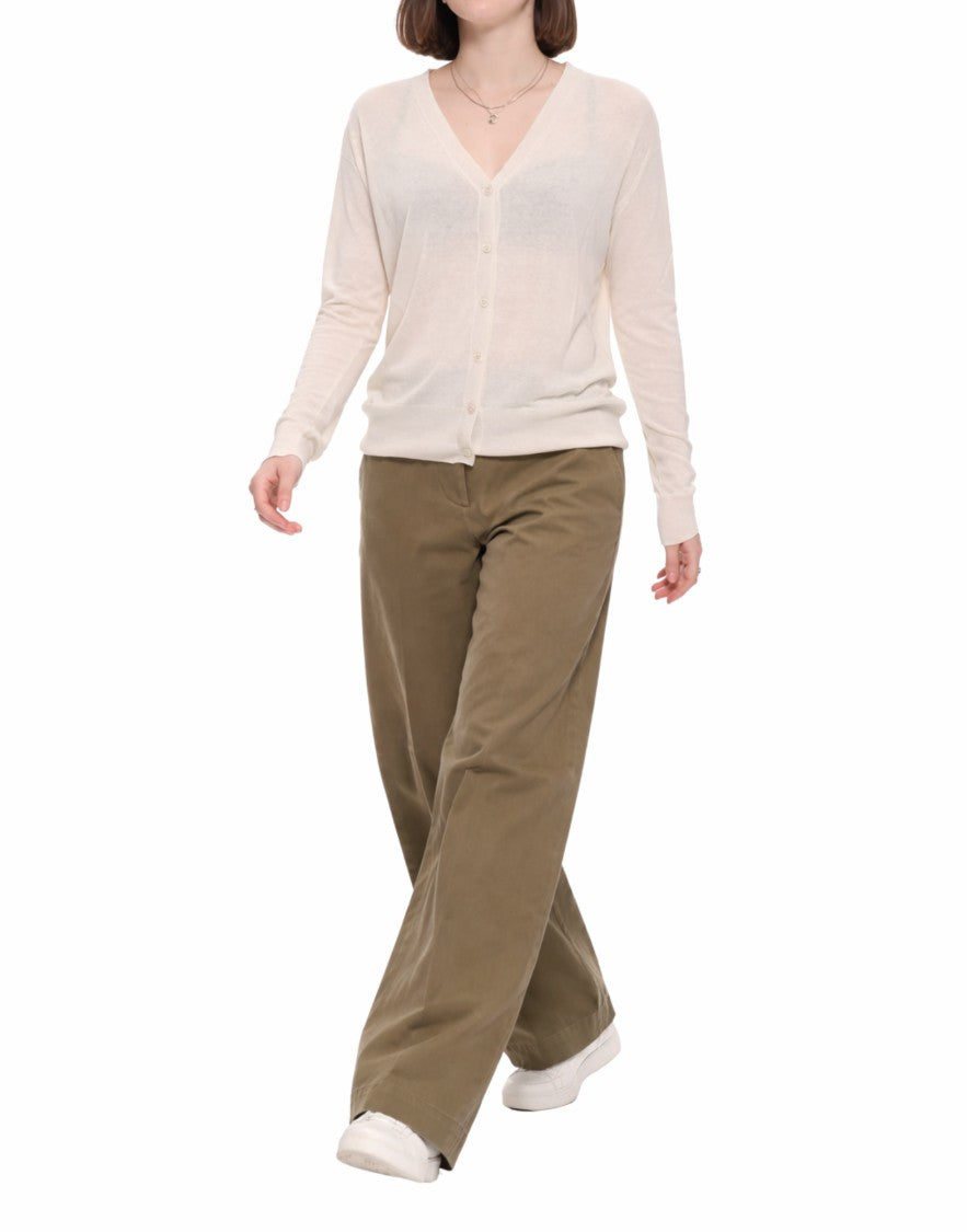 Hira Blue V-Neck Silk-Linen Blend Cardigan