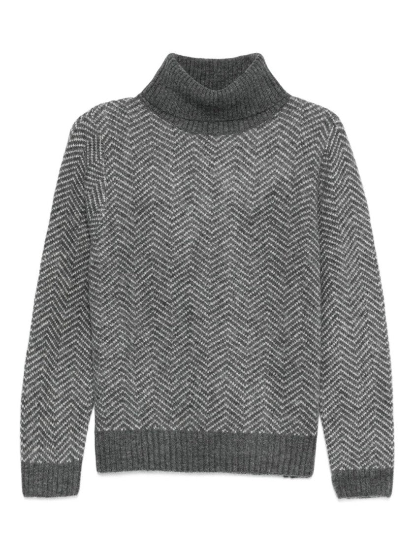Yerse Textured Chevron Knit Grey Sweater With High Turtleneck