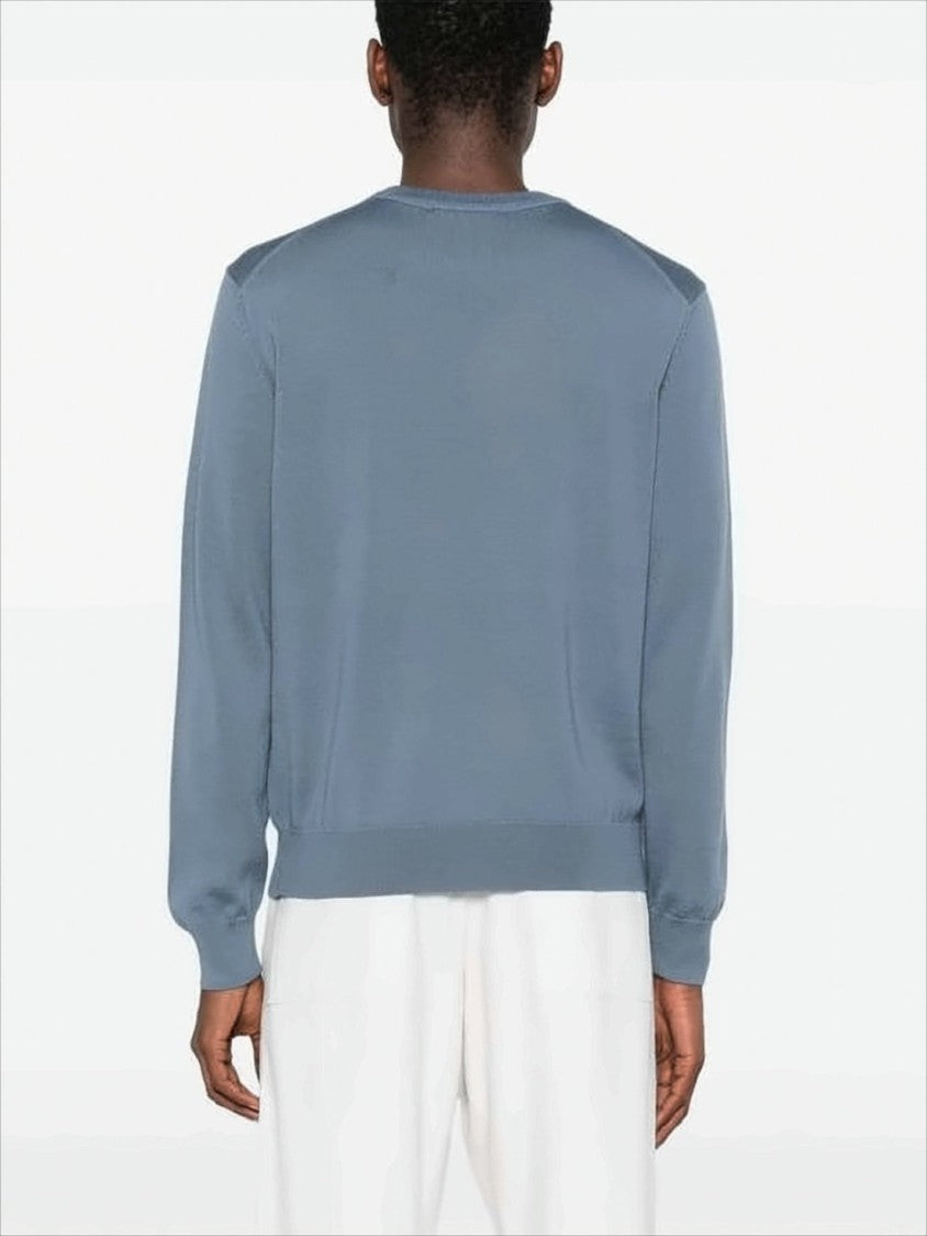 Maison Kitsuné Muted Blue Fine Wool Sweater With Embroidered Fox Emblem