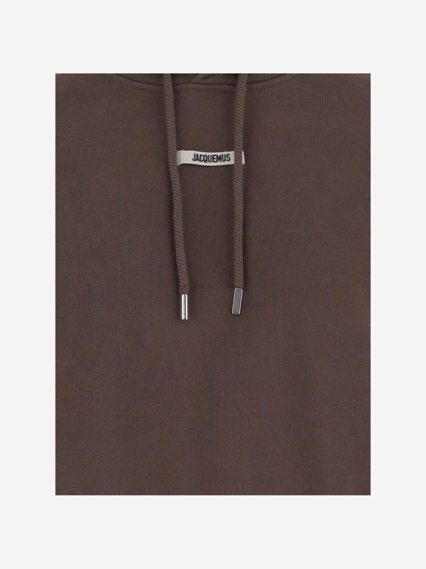 Jacquemus Cropped Brown Hoodie With Grosgrain Detail And Logo