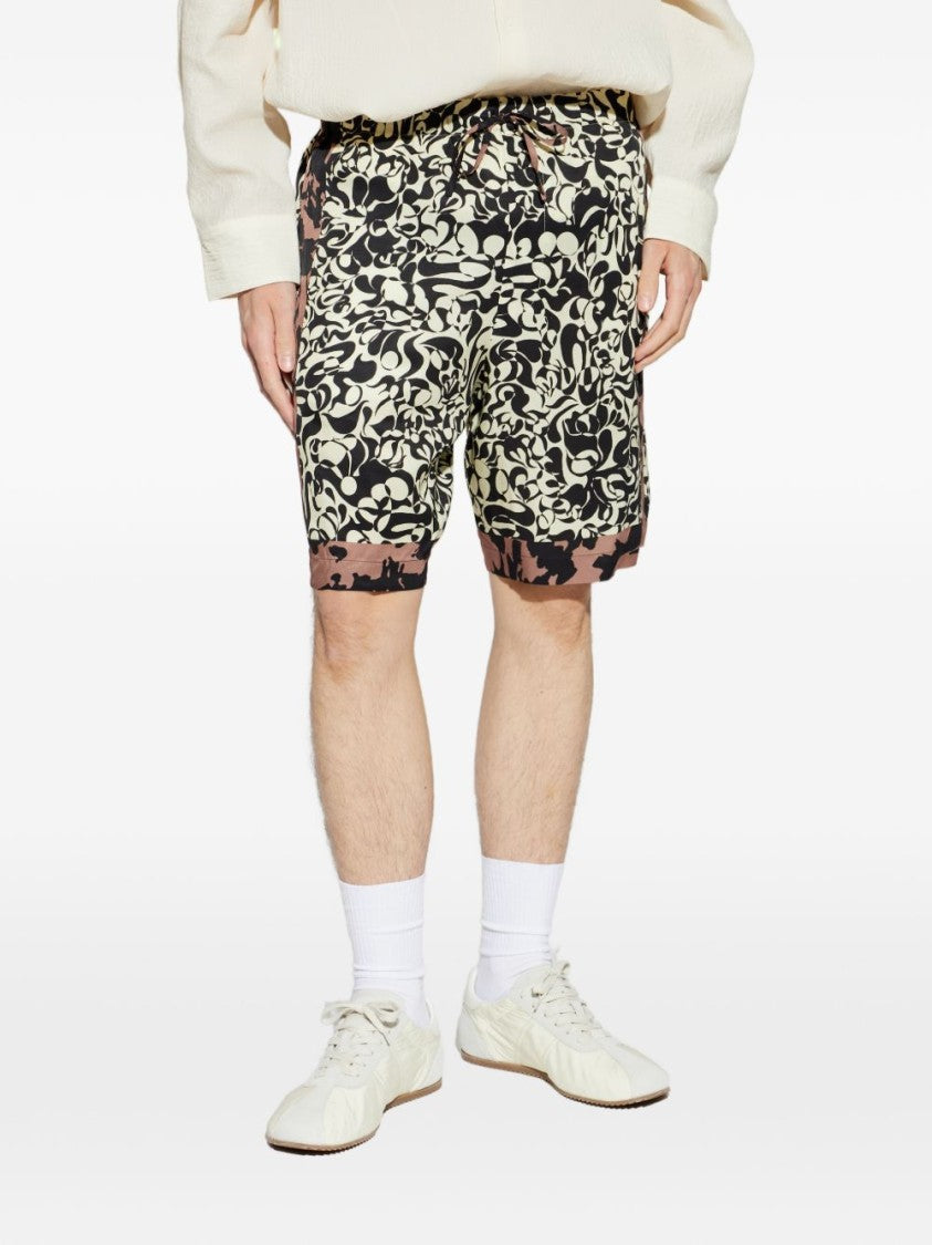 Dries Van Noten Abstract Print Black Shorts With Relaxed Fit