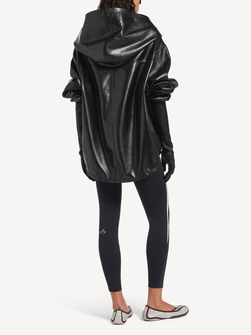 Balenciaga Black Leather Relaxed Hoodie