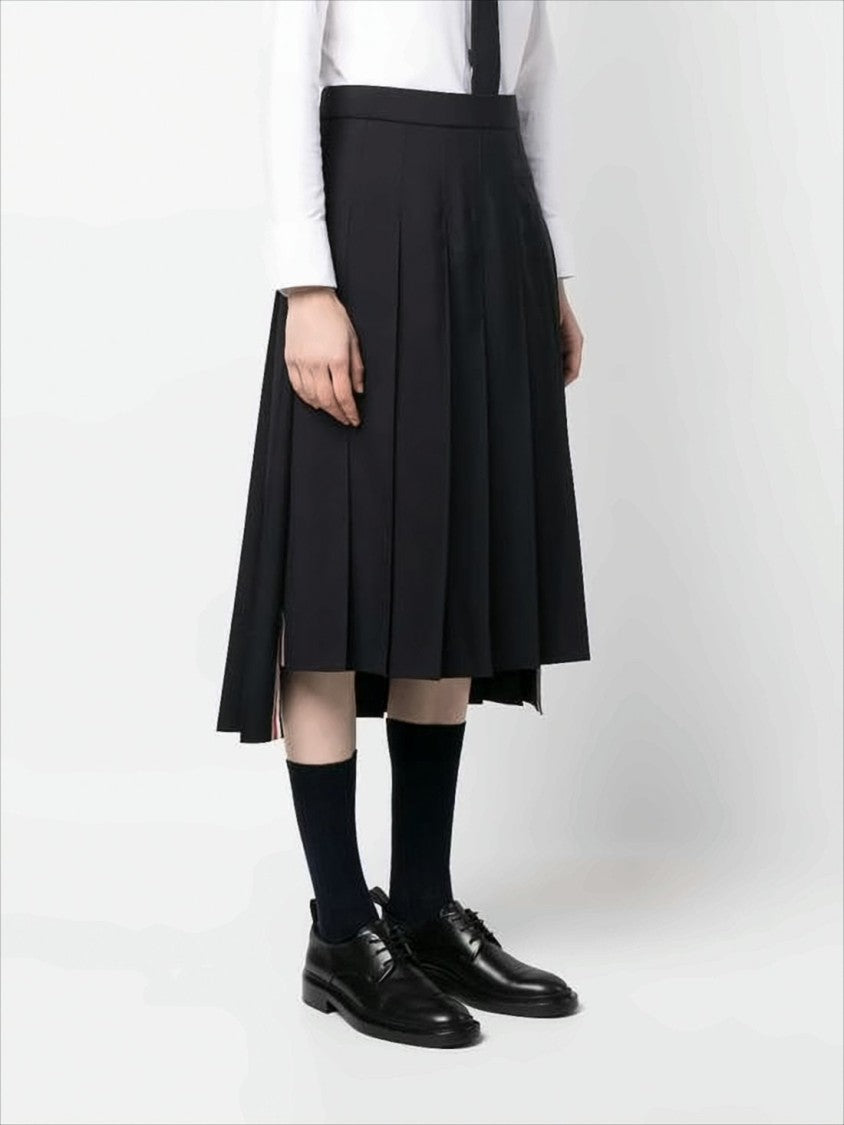 Thom Browne Structured Pleated Midi Skirt With Gold-Tone Detailing