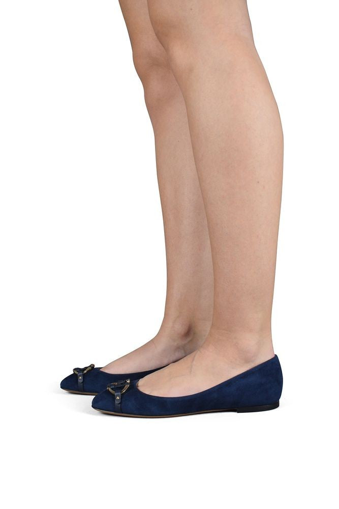 Valentino Garavani Navy Blue Suede Ballerina