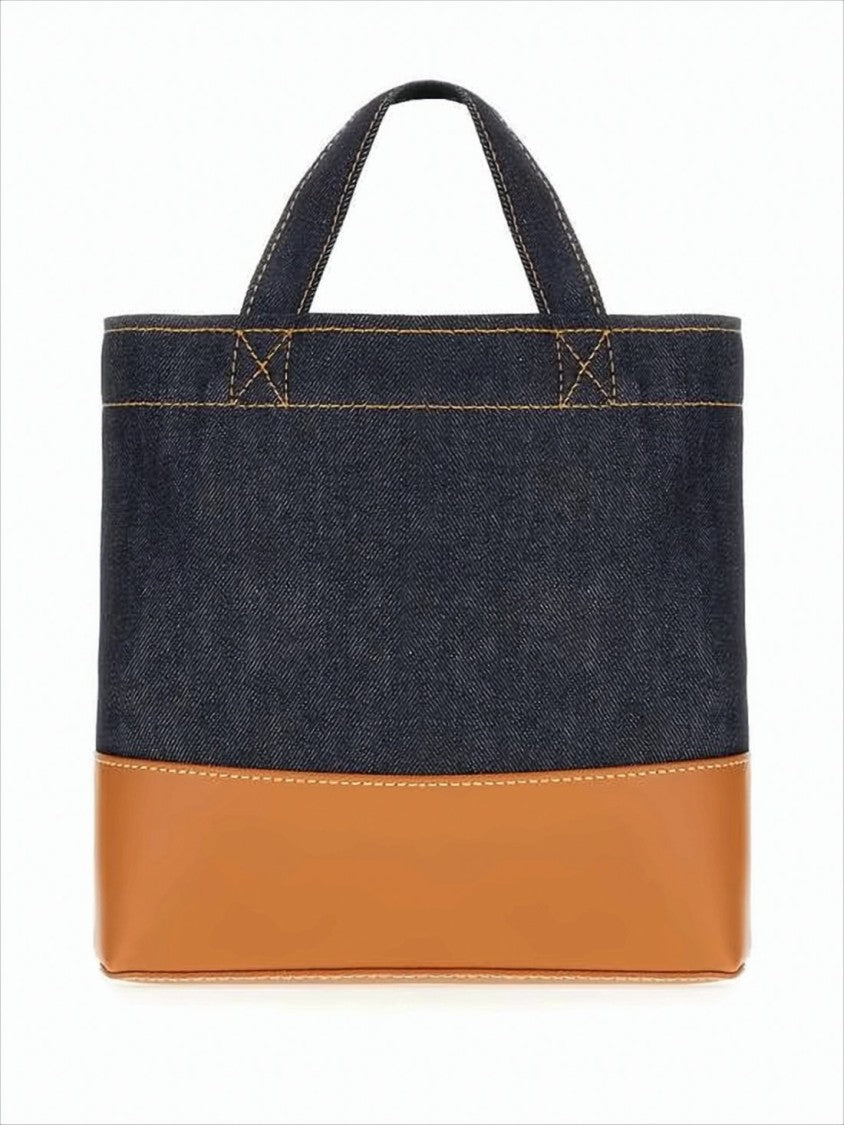 A.P.C. Compact Denim Tote Bag With Leather Base
