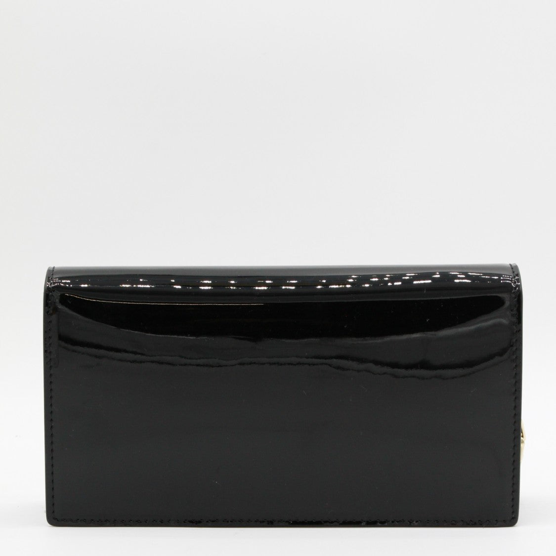 Christian Louboutin Rectangular Black Patent Bag With Gold Emblem And Chain Strap