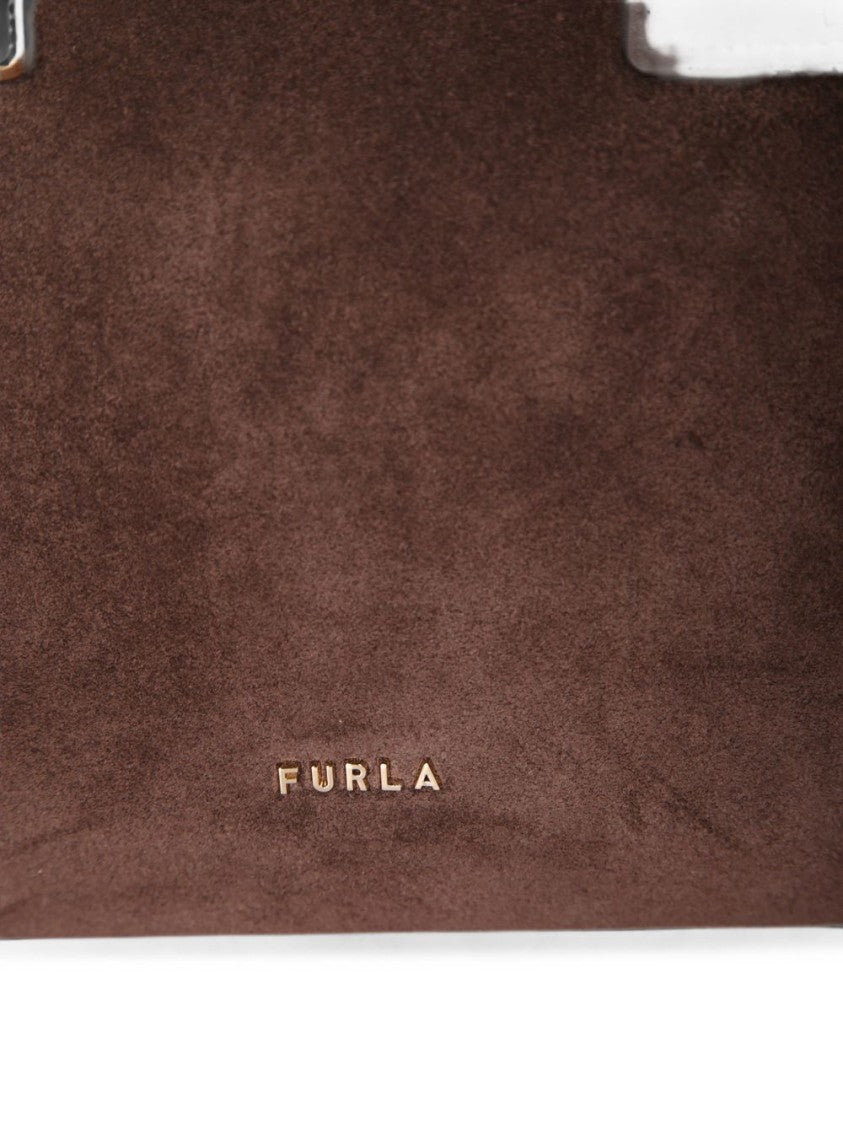 Furla Structured Suede Leather Accents Tote Bag