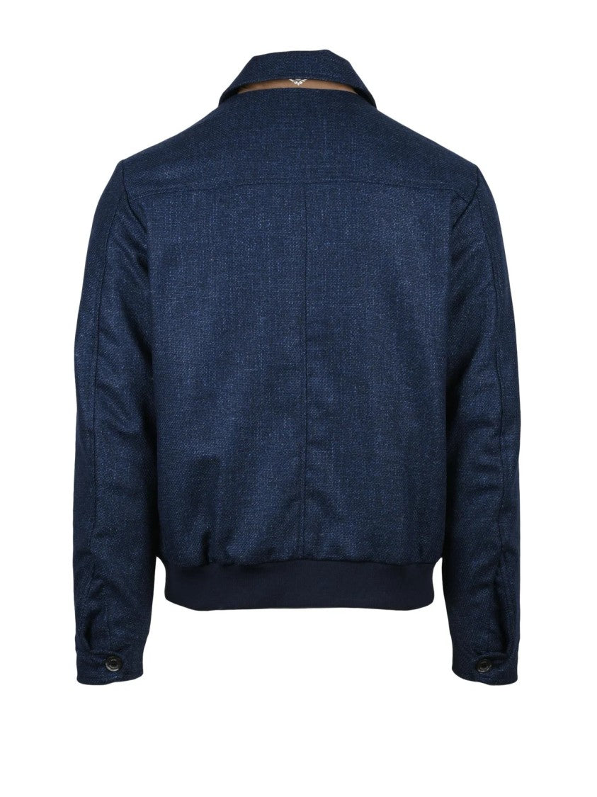 Luigi Borrelli Napoli Blue Wool-Cashmere Aviator Jacket