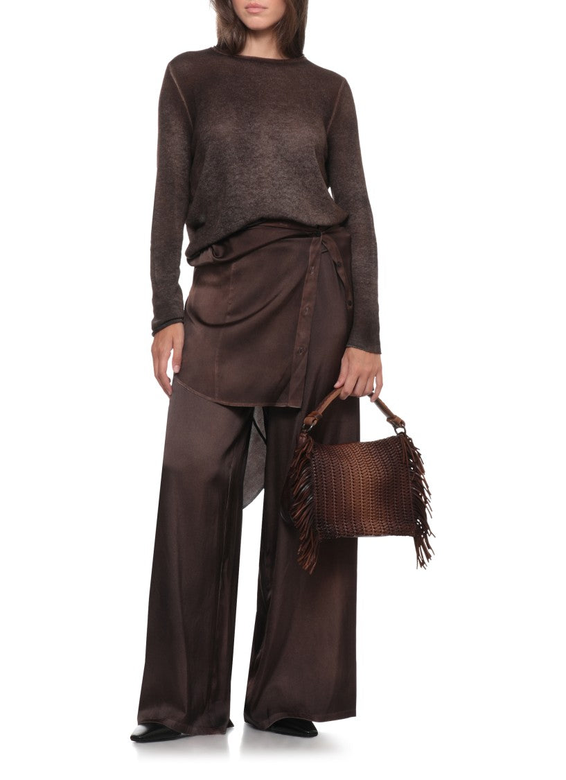 Reptile's House Gradient Brown Braided Handbag With Fringed Detail
