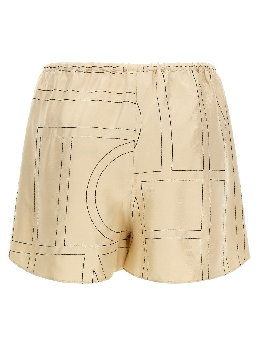 Totême Embroidered Silk Twill Pajama Shorts With Elastic Waistband