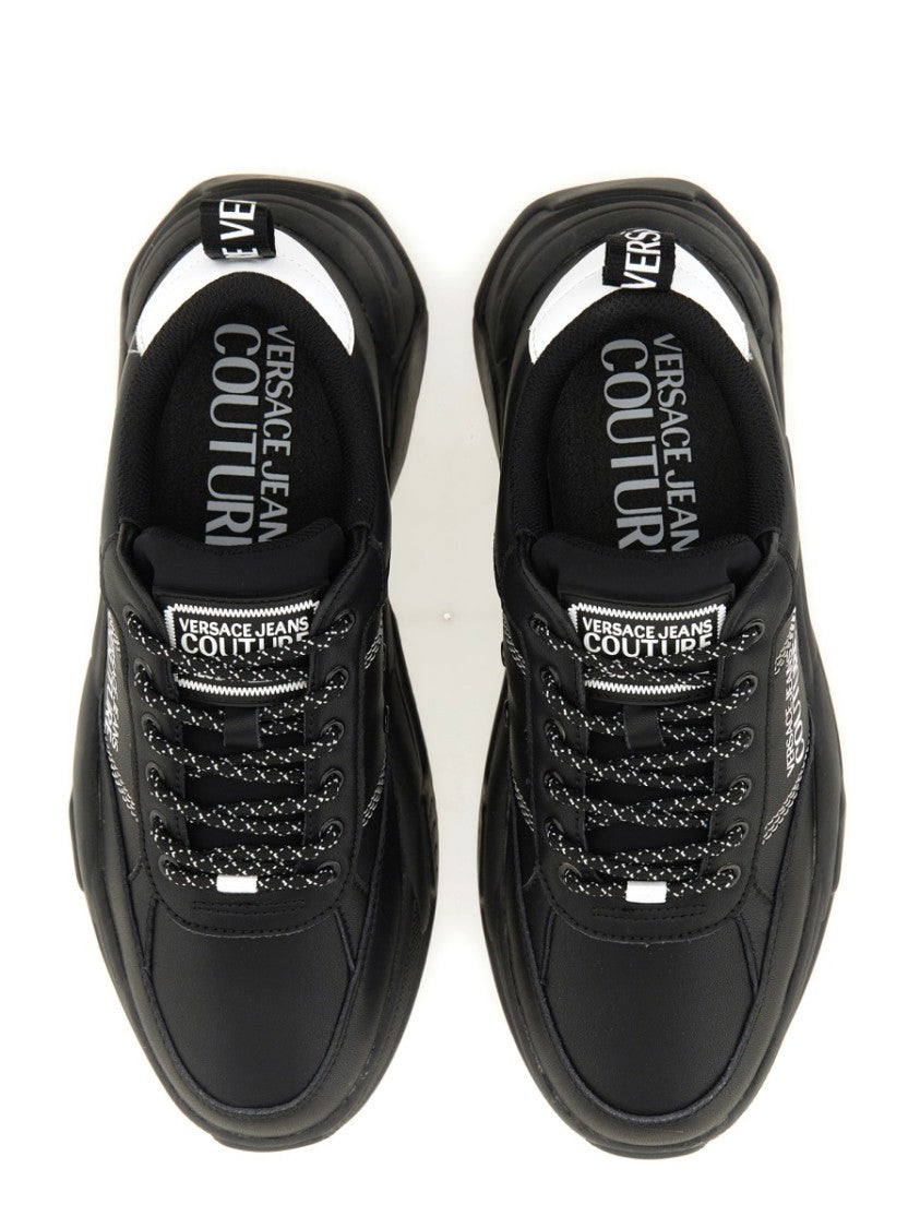 Versace Jeans Couture Chunky Black Sneakers With Prominent Logo And Laces