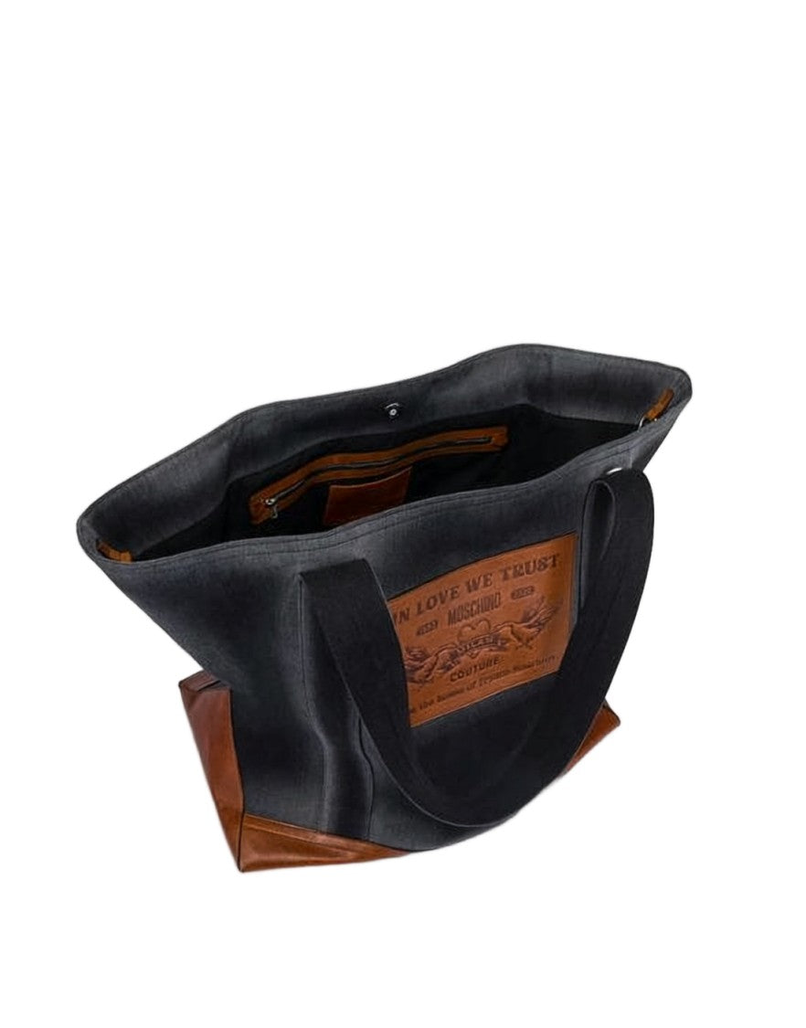 Moschino Structured Shoulder Bag With Brown Leather Accents