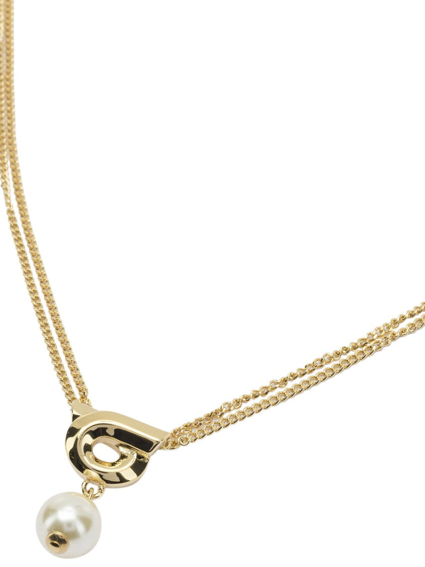 Ferragamo Gancini Pendant Necklace With Dual Brass Chain