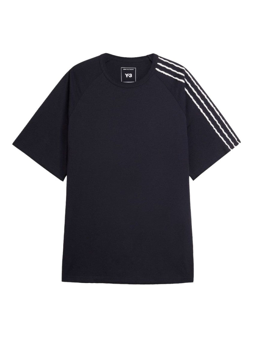 Y-3 Short-Sleeve Black T-Shirt With Iconic Three-Stripe Detail