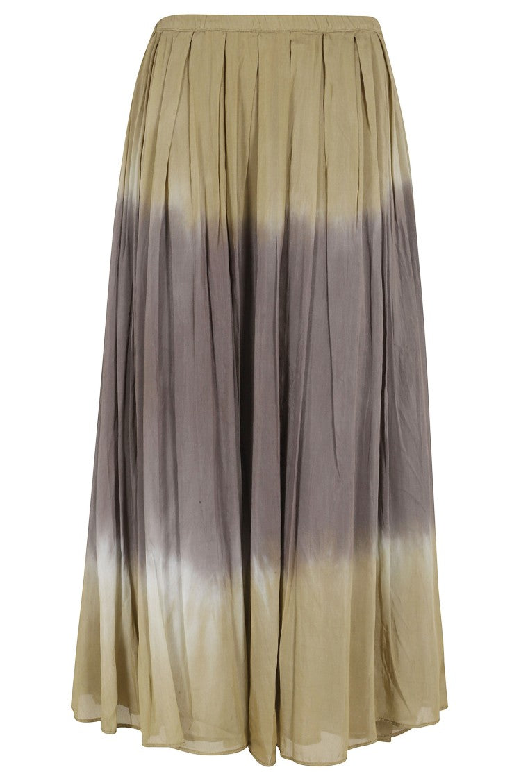Roberto Collina Mud Green Tie-Dye Pleated Cotton-Blend Maxi Skirt