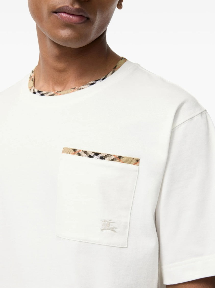 Burberry White Ryan Check-Pattern Cotton T-Shirt