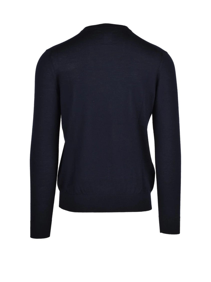 Blu Homme Navy Blue Extrafine Merino Wool V-Neck Pullover