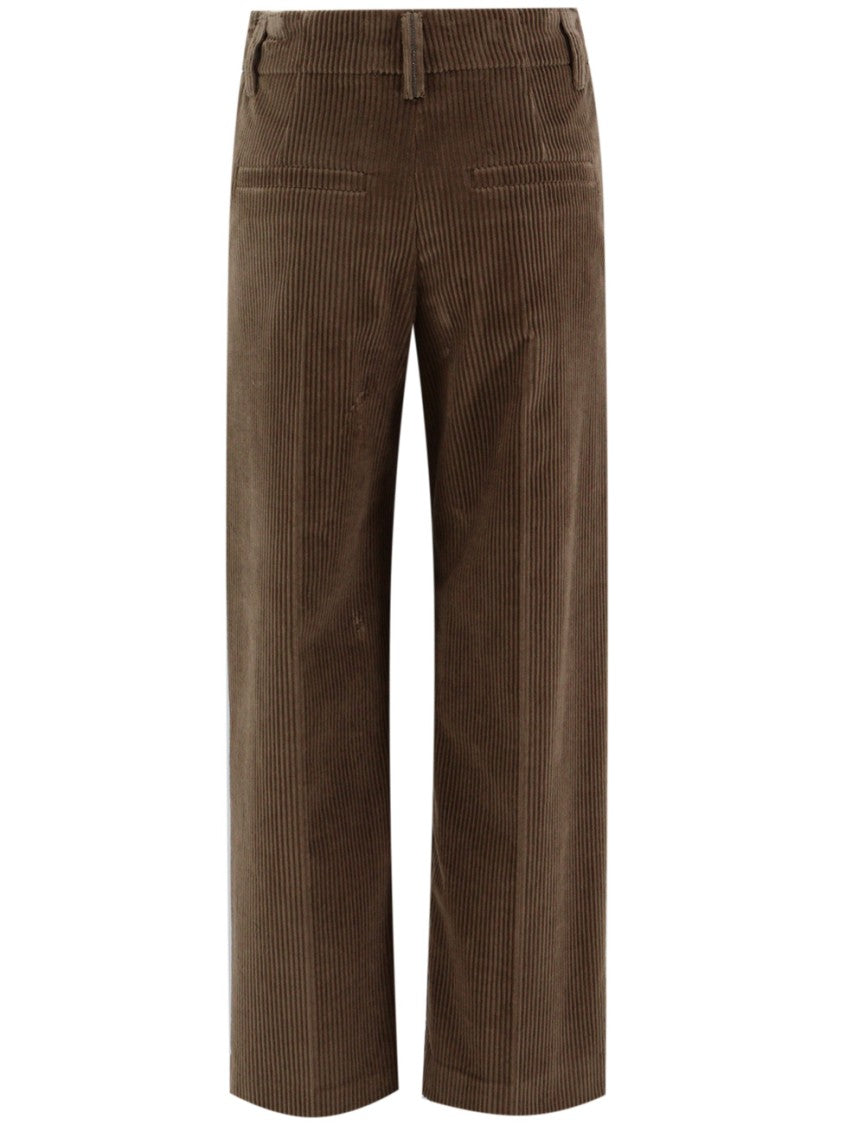 Brunello Cucinelli Ribbed Velvet Trousers With Bead Embroidery