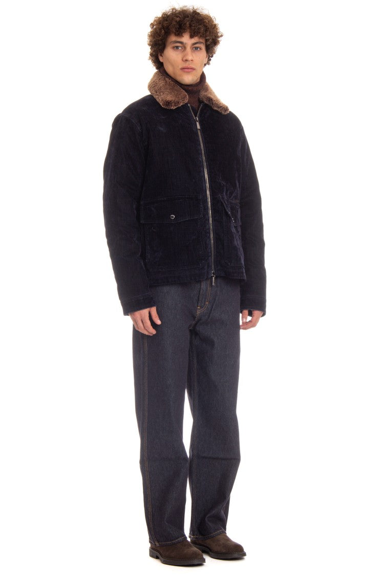Moorer Flocked Denim Bomber Padded