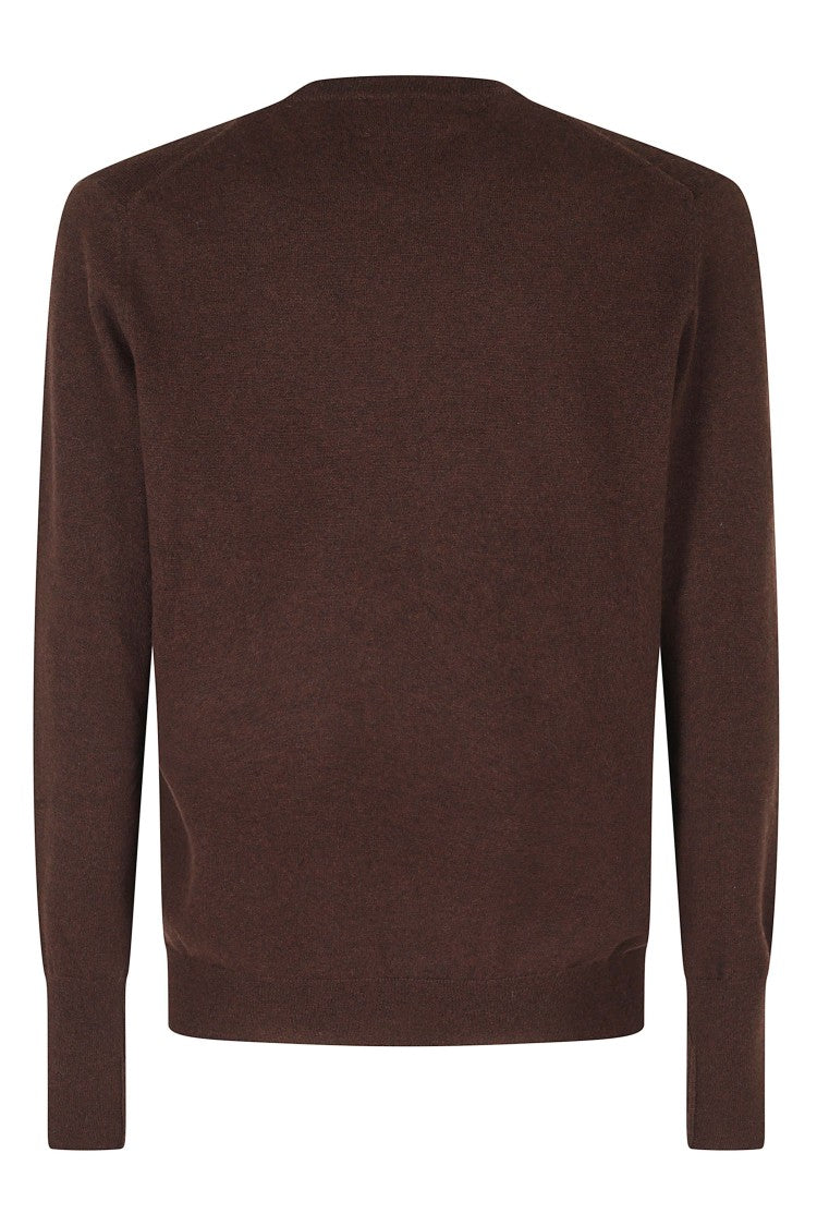 Ballantyne Brown Crew Neck Ribbed Cashmere Sweater
