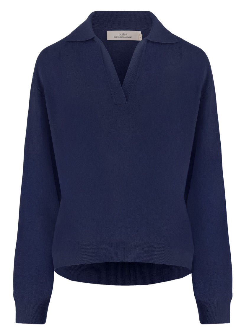 Arch4 Navy Cashmere Sweater With Polo Collar