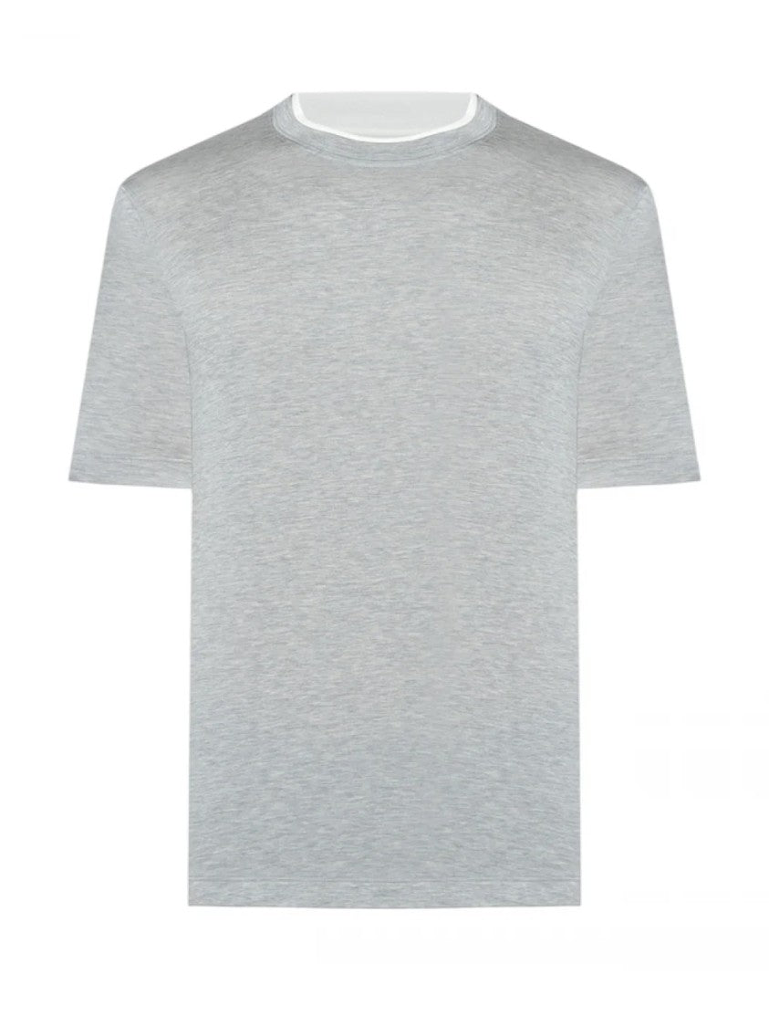 Brunello Cucinelli Grey Contrasting Crew Neck Cotton T-Shirt