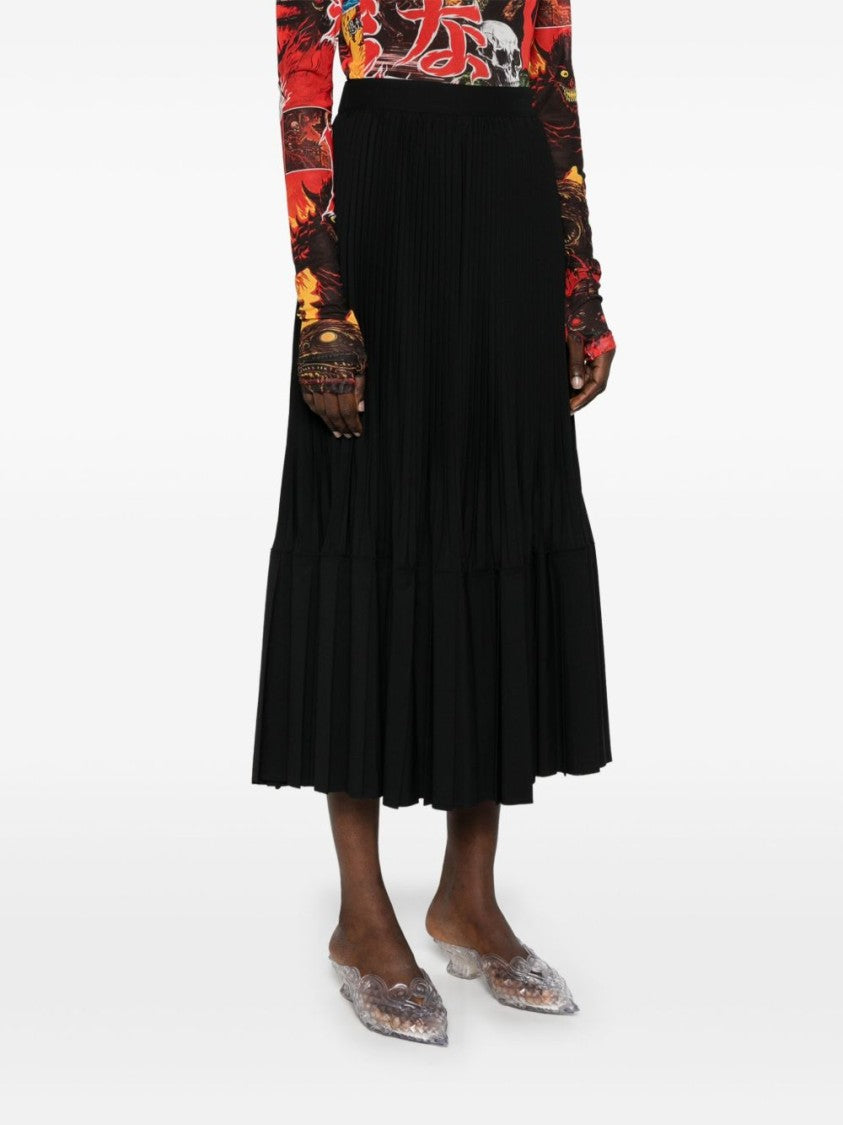 Junya Watanabe Flared Black Wool Midi Skirt