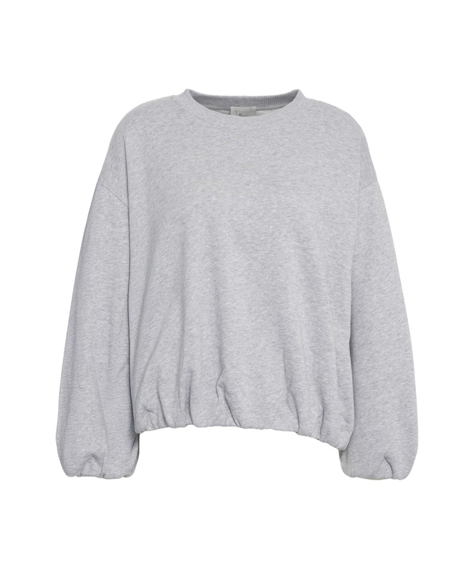 8Pm Heather Grey Oversized Sweatshirt With Classic Round Neckline And Gathered Effect