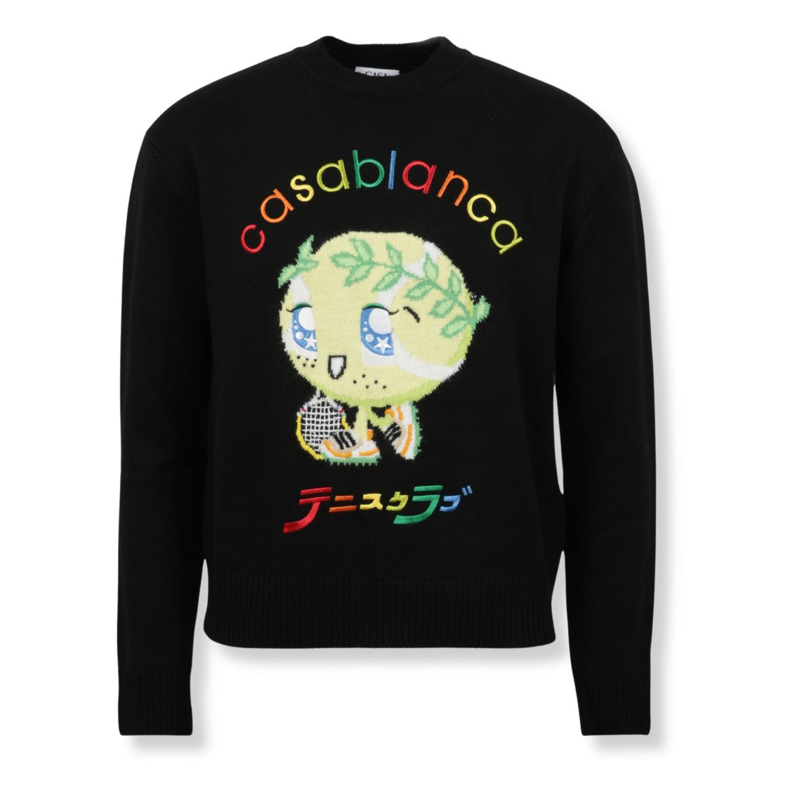 Casablanca Character Intarsia Knit Crew Neck Sweater