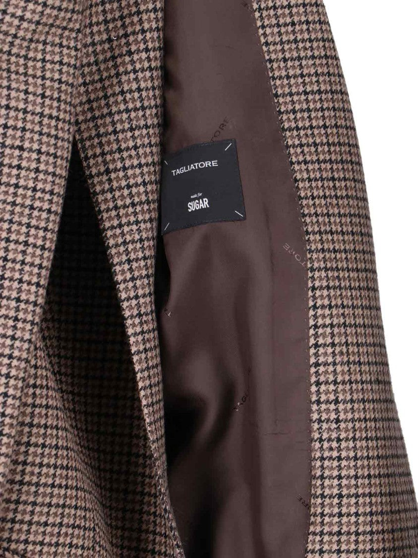 Tagliatore Brown Striped Bertha Blazer With Classic Lapel