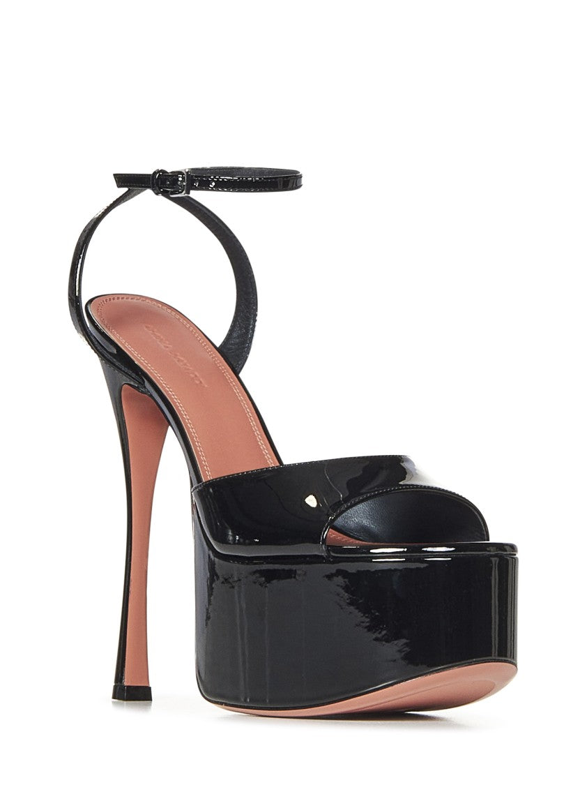 Amina Muaddi Patent Leather Platform Sandals With Stiletto Heel