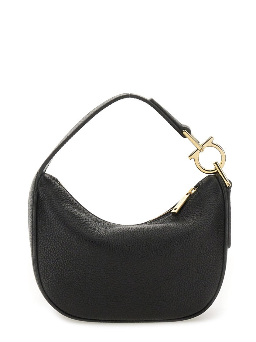 Ferragamo Crescent-Shaped Black Calf Leather Hobo Bag With Gold-Tone Clasp