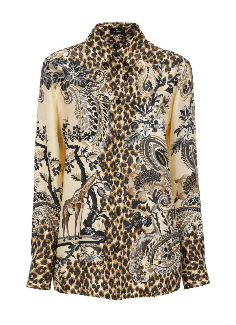 Etro Intricate Print Silk Shirt With Classic Collar