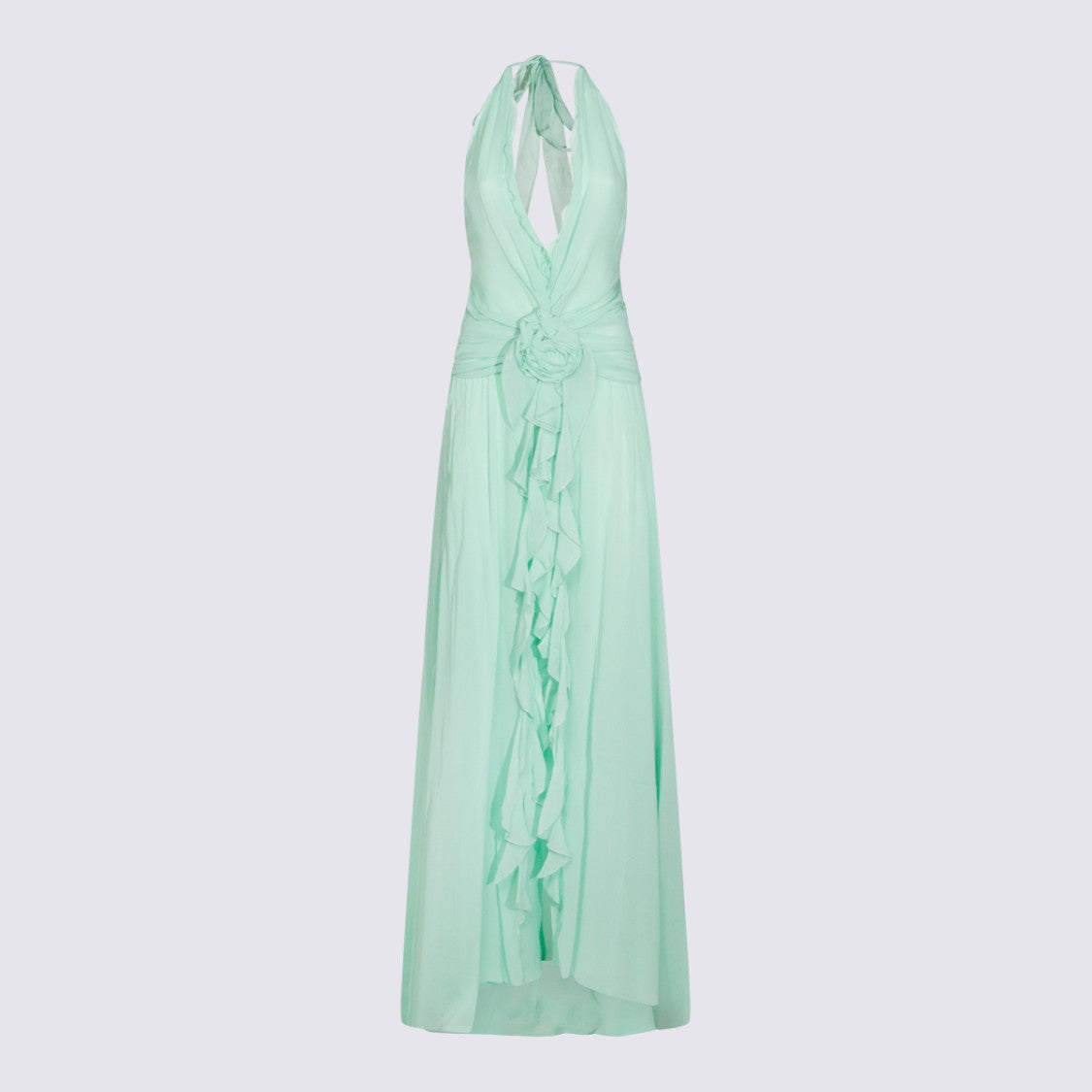 Blumarine Light Green Viscose Maxi Dress With Draped Details